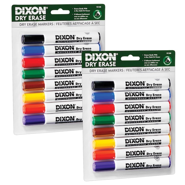 Dixon Ticonderoga Dry Erase Markers Wedge Tip, 8 Colors Per Set, 2 Sets Per Pack, PK16, 16PK 92180 - main